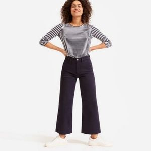 Everlane The Cropped Wide Leg Regular High Waist Pants Size 10 Navy Blue New
